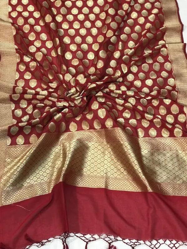 Maroon Party Wear Handwoven Banarasi Silk Dupatta - Shades Of Benares