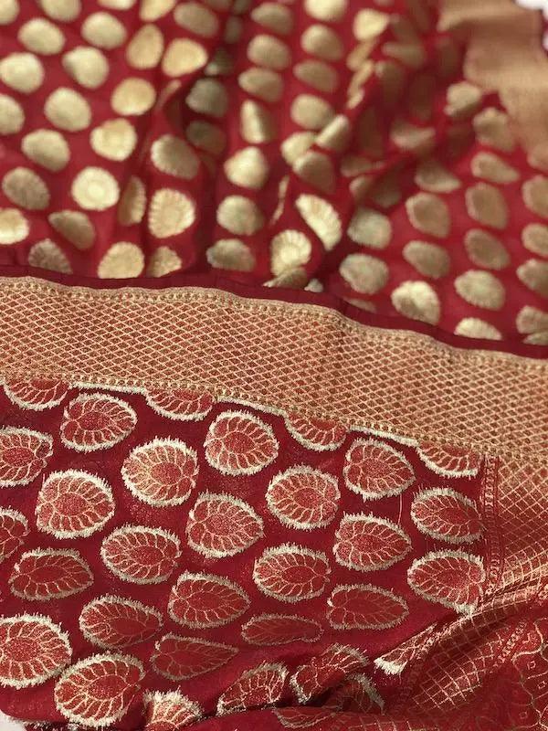 Maroon Party Wear Handwoven Banarasi Silk Dupatta by Shades Of Benares - banarasi - banarasi saree shop