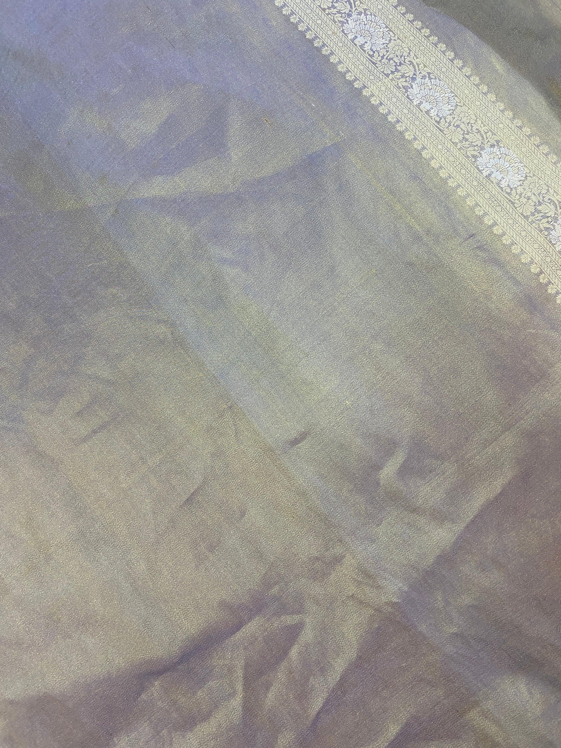 Matt Blue Greyish Pure Banarasi Katan Tissue Silk Handloom Saree by Shades Of Benares - banarasi - banarasi saree shop