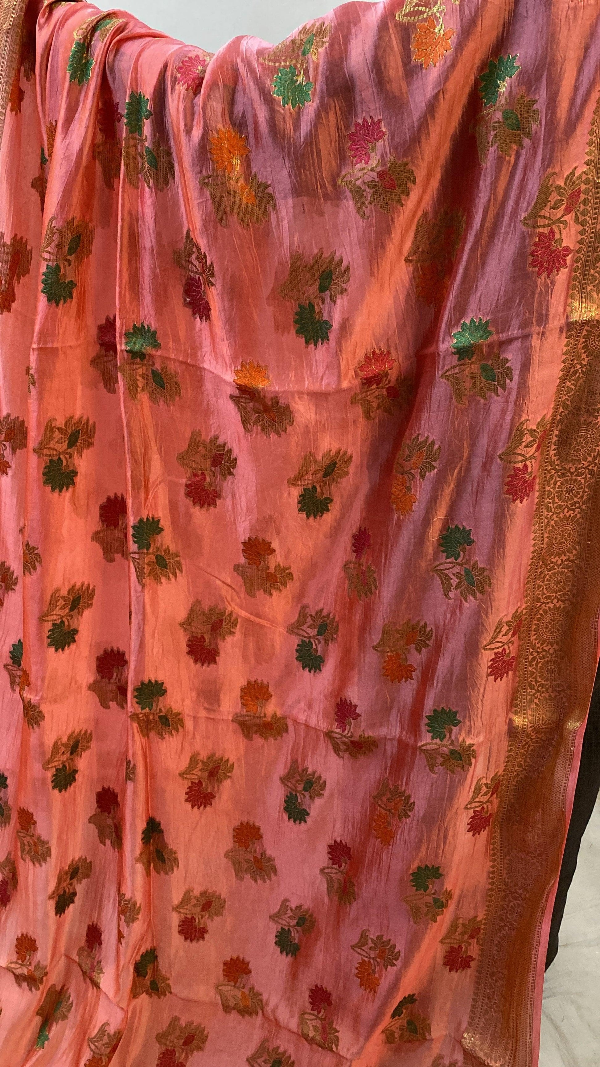 Matt Pink Pure Banarasi Katan Silk Handloom Saree by Shades Of Benares - banarasi - banarasi saree shop