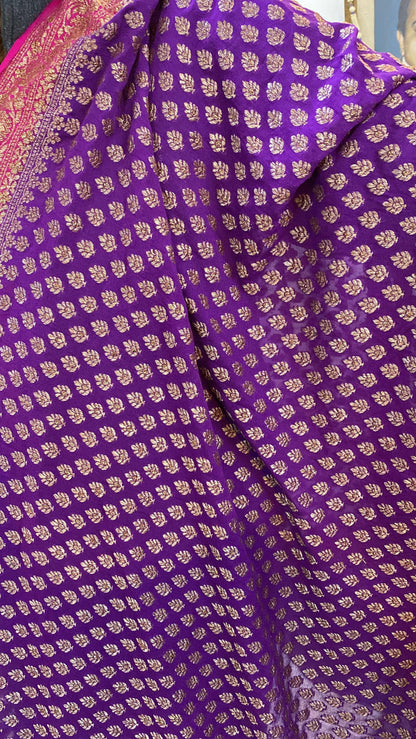 Matt Purple & Blue Pure Banarasi Khaddi Georgette Handloom Saree by Shades Of Benares - banarasi - banarasi saree shop