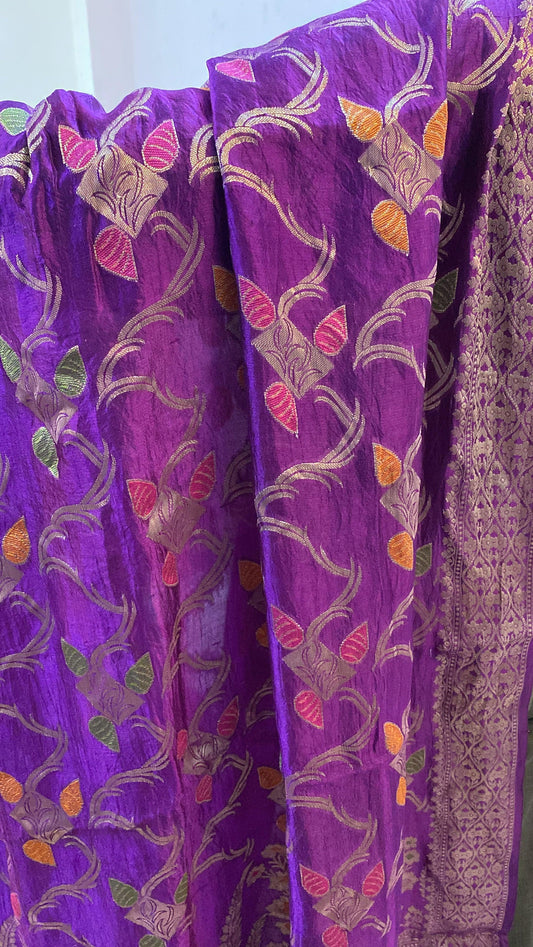 Matt Purple Pure Banarasi Katan Silk Handloom Saree by Shades Of Benares - banarasi - banarasi saree shop