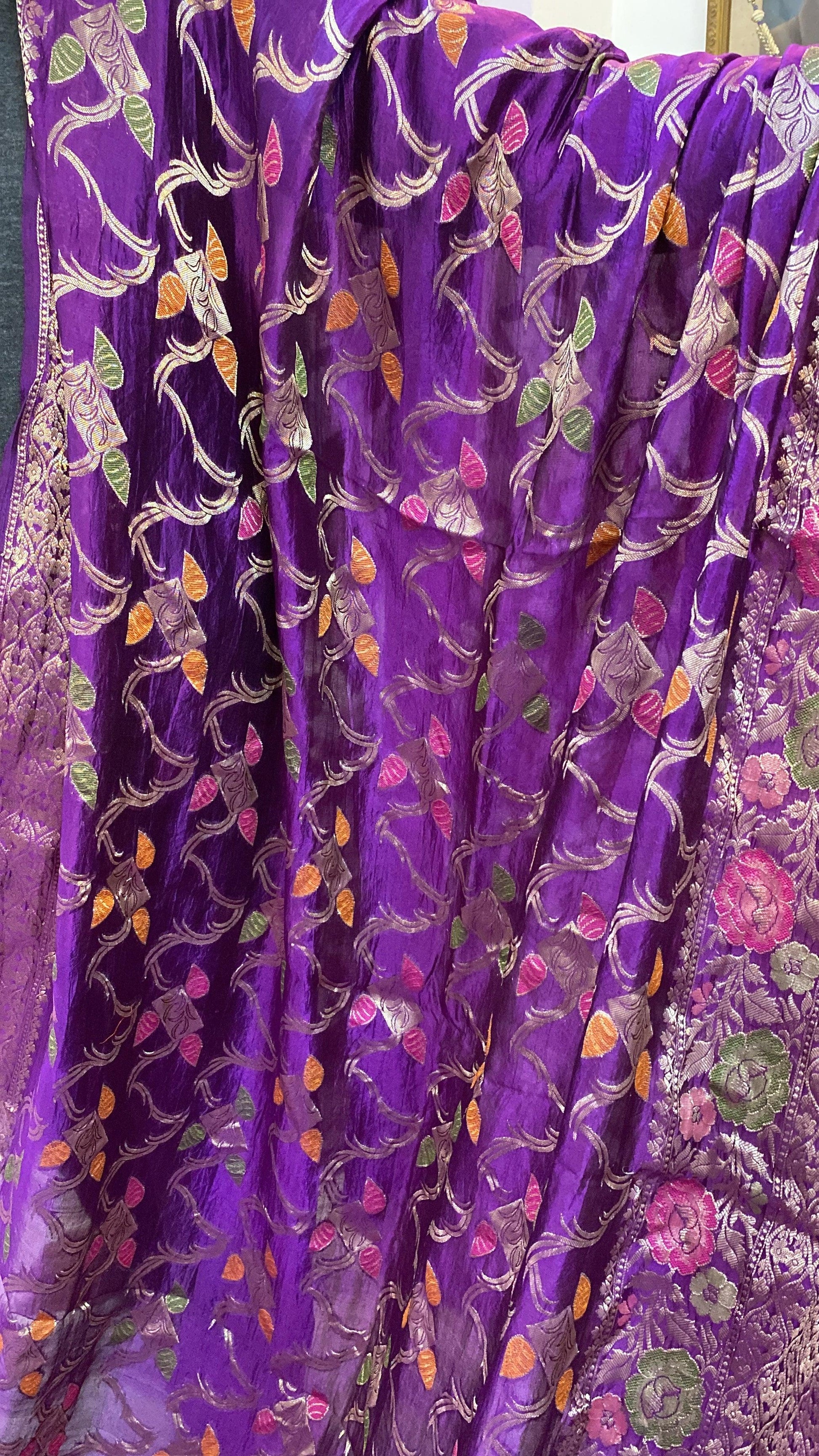 Matt Purple Pure Banarasi Katan Silk Handloom Saree by Shades Of Benares - banarasi - banarasi saree shop