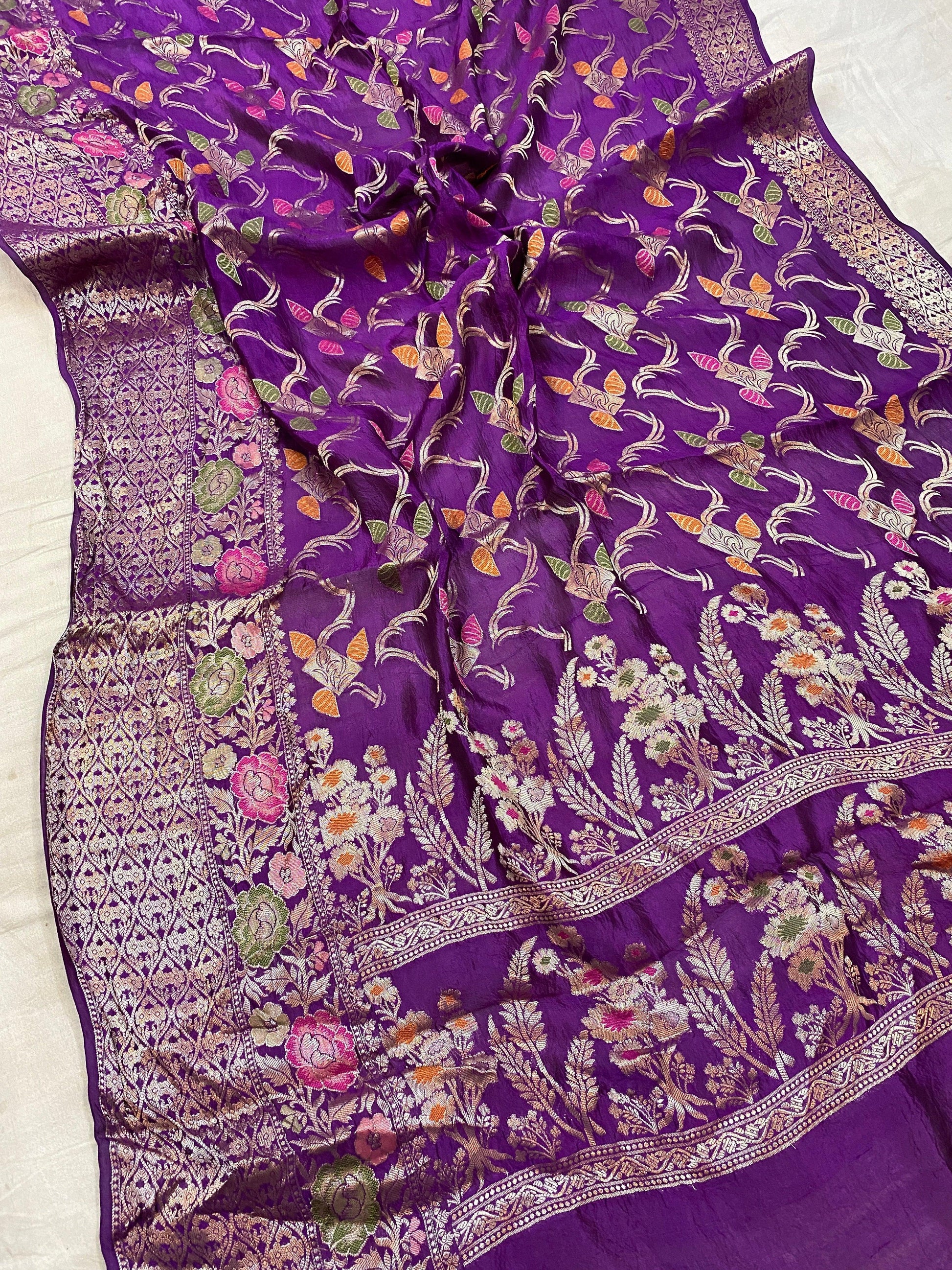 Matt Purple Pure Banarasi Katan Silk Handloom Saree by Shades Of Benares - banarasi - banarasi saree shop