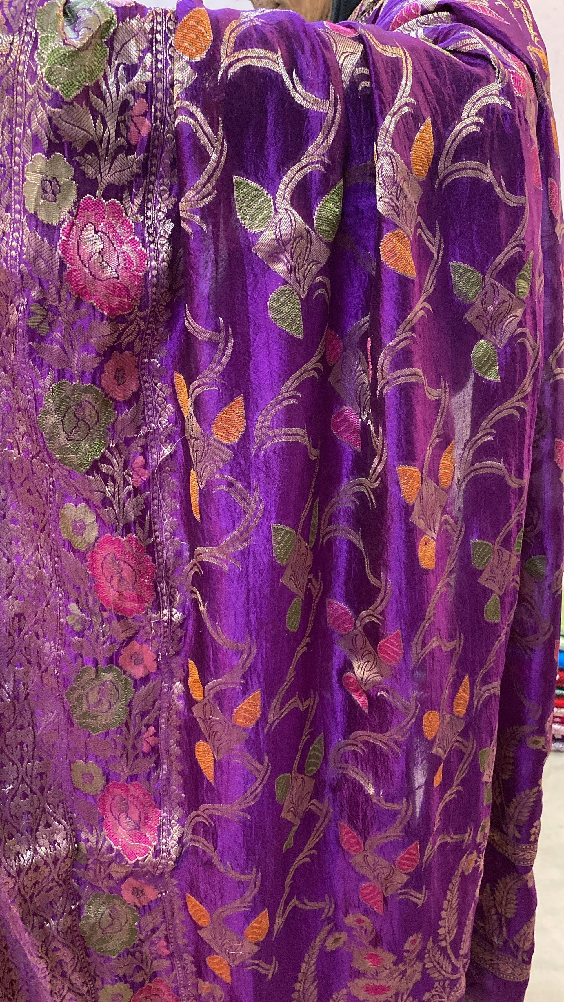 Matt Purple Pure Banarasi Katan Silk Handloom Saree by Shades Of Benares - banarasi - banarasi saree shop