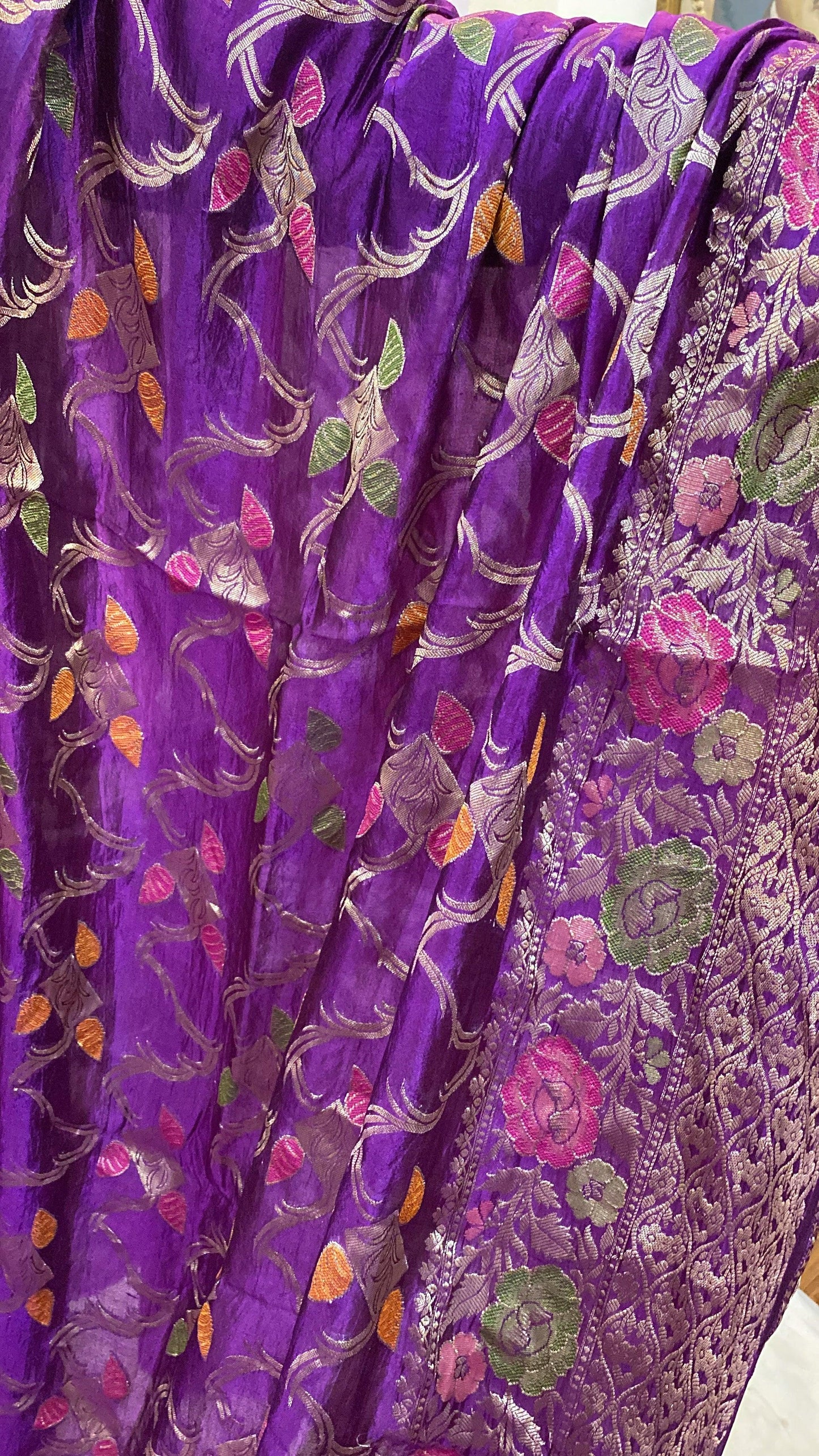 Matt Purple Pure Banarasi Katan Silk Handloom Saree by Shades Of Benares - banarasi - banarasi saree shop