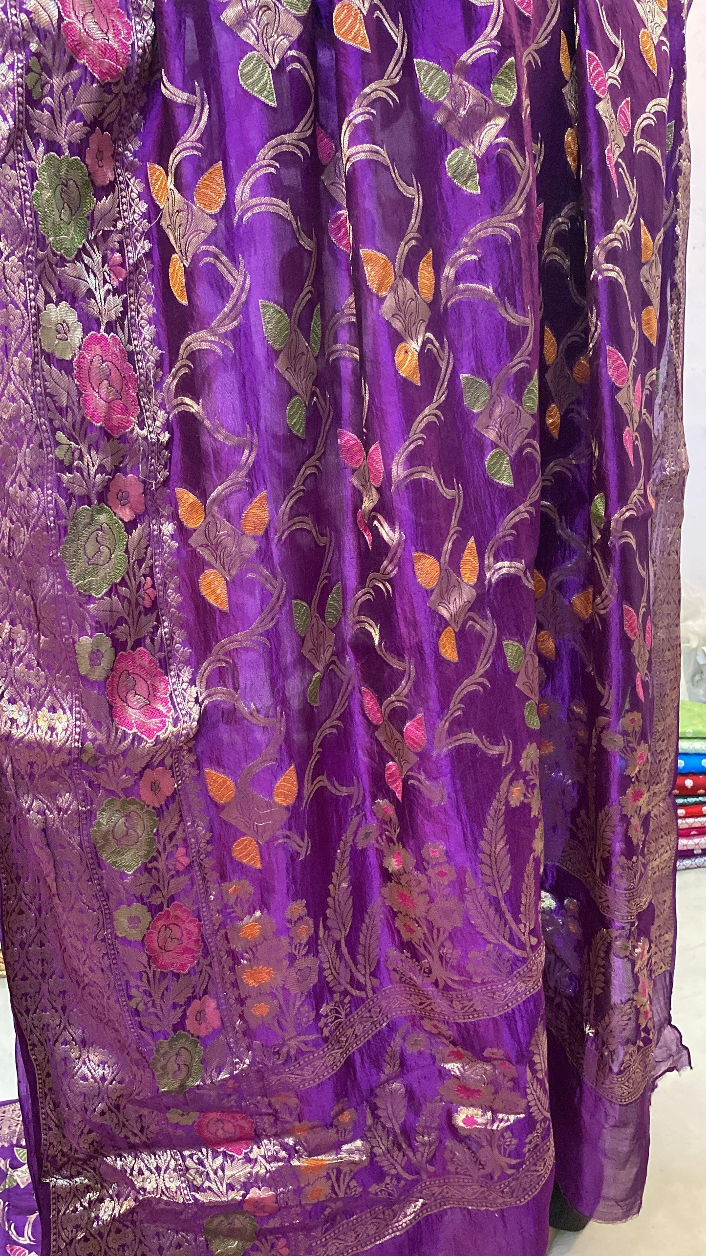 Matt Purple Pure Banarasi Katan Silk Handloom Saree by Shades Of Benares - banarasi - banarasi saree shop