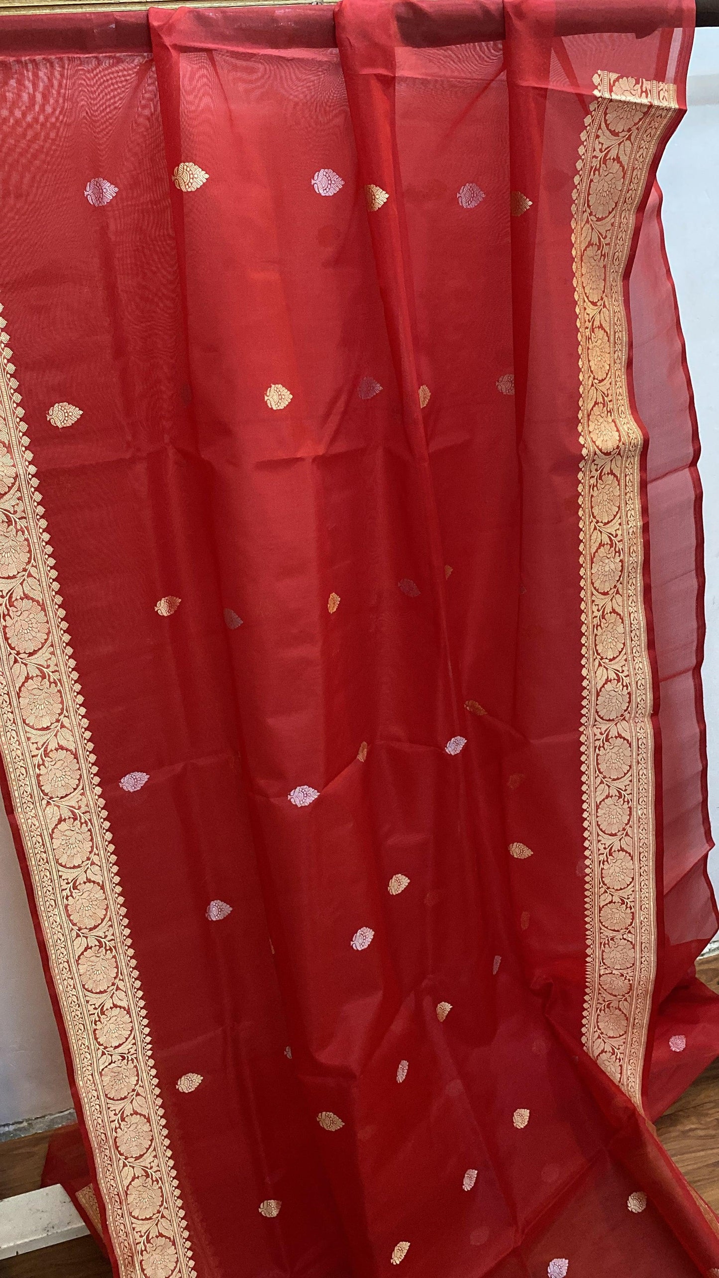 Matt Red Pure Banarasi Katan Kora Organza Silk Handloom Saree by Shades Of Benares - banarasi - banarasi saree shop