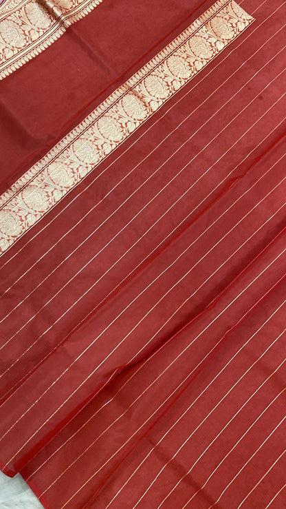 Matt Red Pure Banarasi Katan Kora Organza Silk Handloom Saree by Shades Of Benares - banarasi - banarasi saree shop