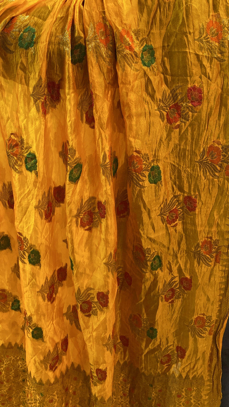 Matt Yellow Pure Banarasi Katan Silk Handloom Saree by Shades Of Benares - banarasi - banarasi saree shop