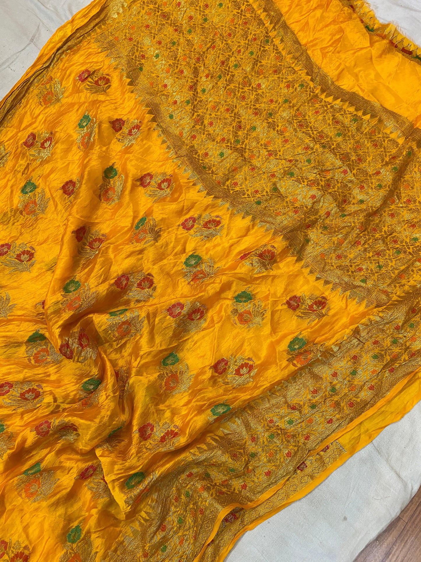 Matt Yellow Pure Banarasi Katan Silk Handloom Saree by Shades Of Benares - banarasi - banarasi saree shop