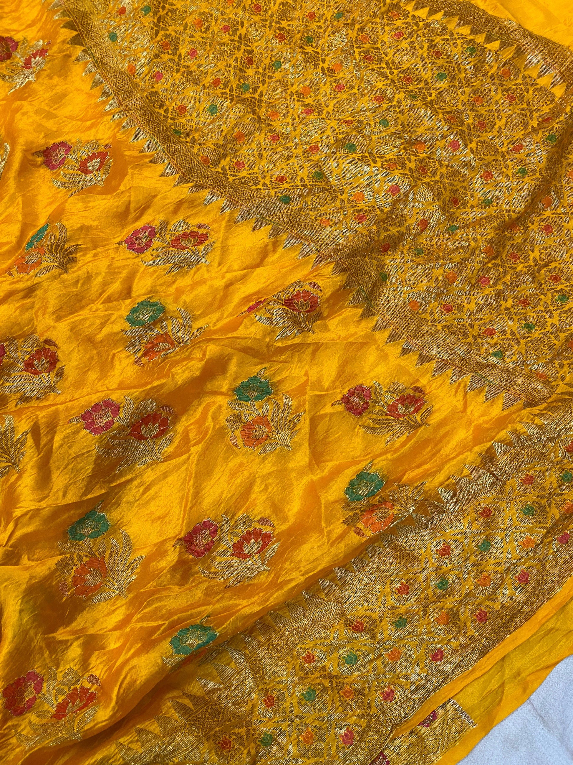 Matt Yellow Pure Banarasi Katan Silk Handloom Saree by Shades Of Benares - banarasi - banarasi saree shop