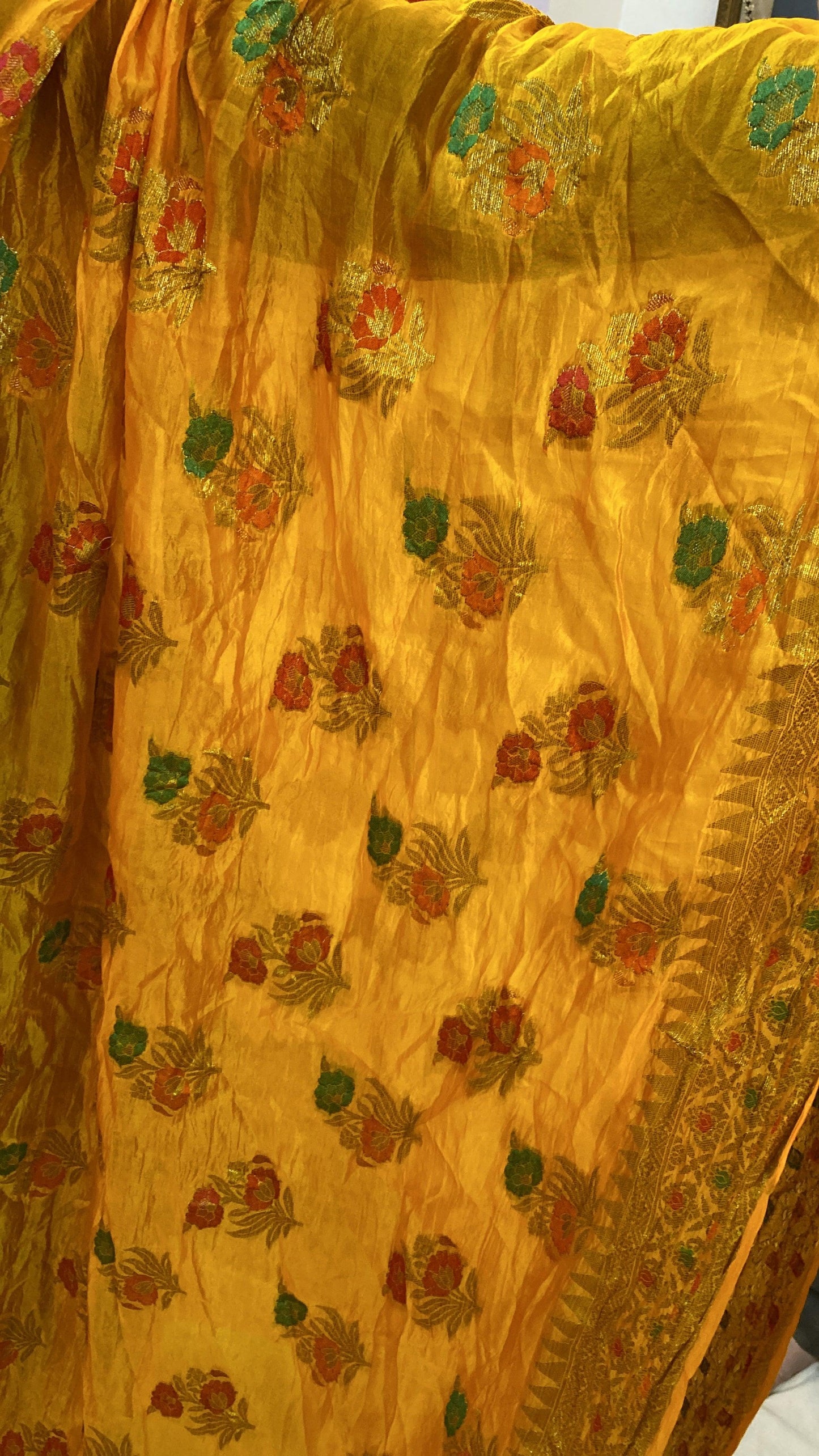 Matt Yellow Pure Banarasi Katan Silk Handloom Saree by Shades Of Benares - banarasi - banarasi saree shop