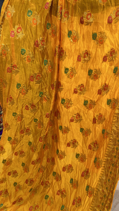 Matt Yellow Pure Banarasi Katan Silk Handloom Saree by Shades Of Benares - banarasi - banarasi saree shop