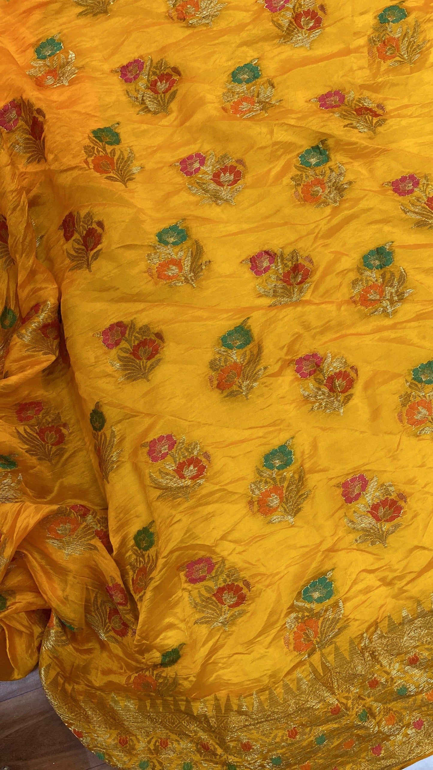 Matt Yellow Pure Banarasi Katan Silk Handloom Saree by Shades Of Benares - banarasi - banarasi saree shop