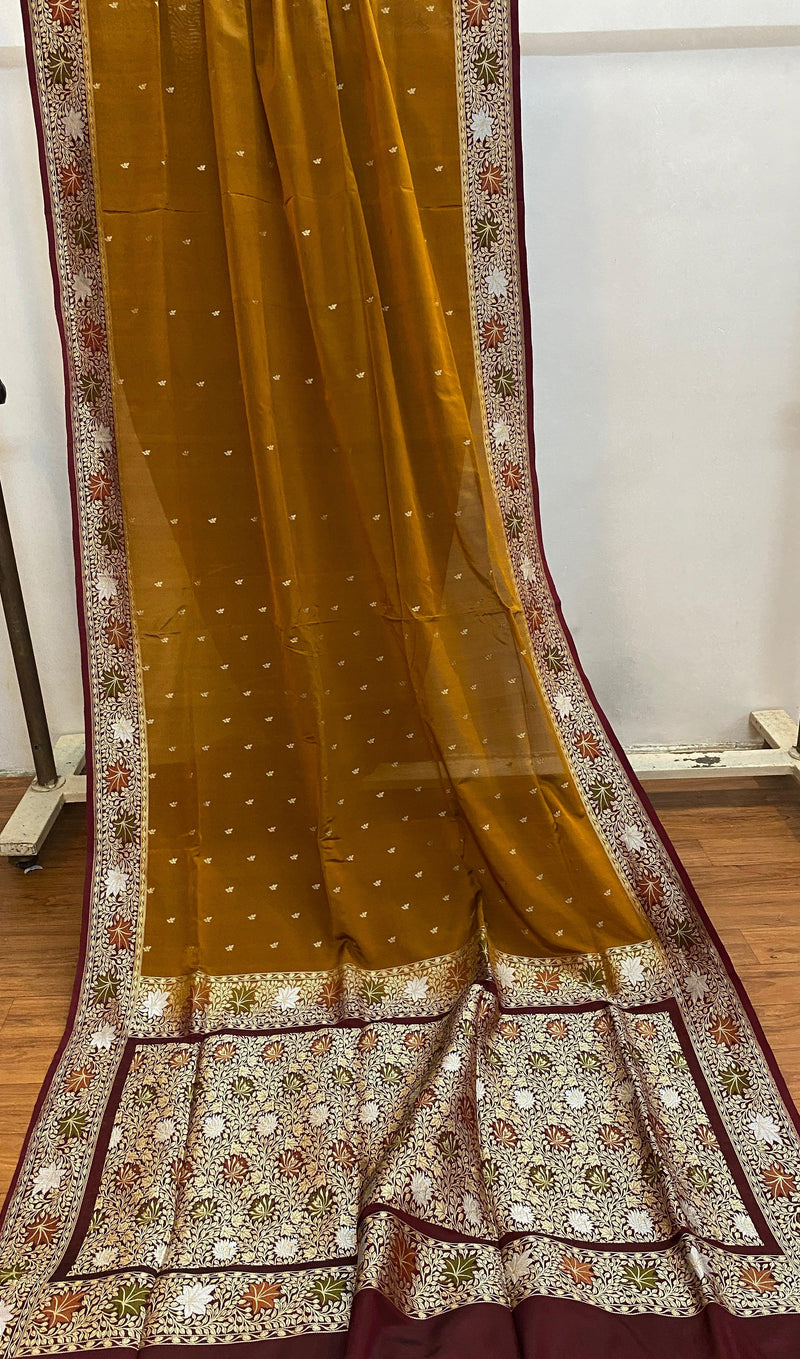 Mustard & Maroon Pure Banarasi Katan Silk Handloom Saree - Shades Of Benares