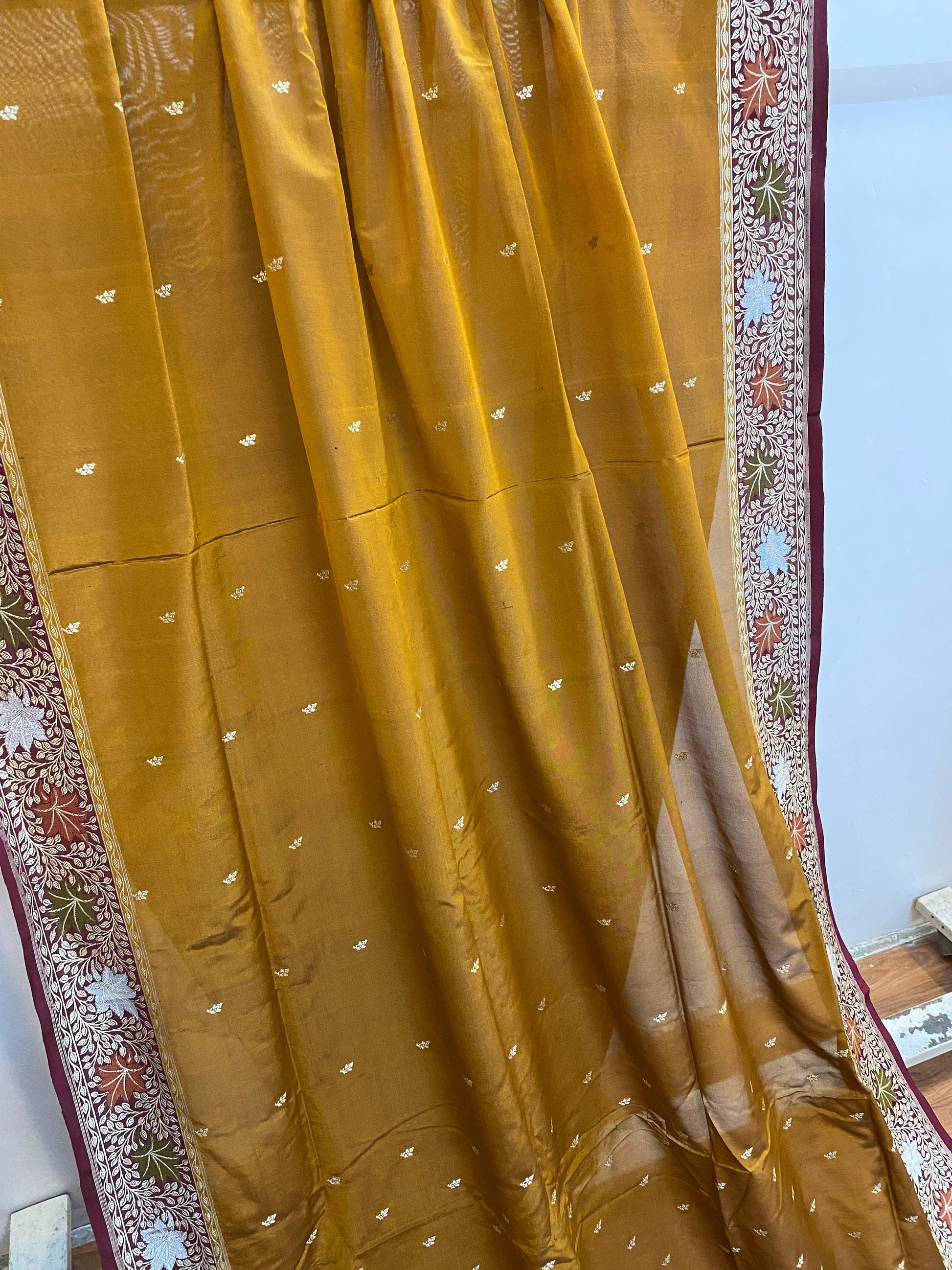 Mustard & Maroon Pure Banarasi Katan Silk Handloom Saree by Shades Of Benares - banarasi - banarasi saree shop