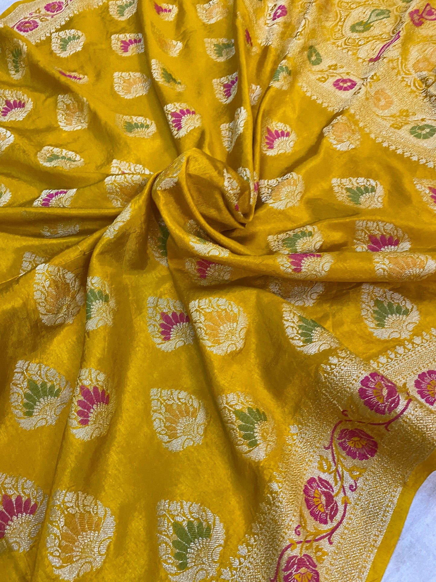 Mustard Yellow Banarasi Katan Soft Silk Handloom Saree by Shades Of Benares - banarasi - banarasi saree shop