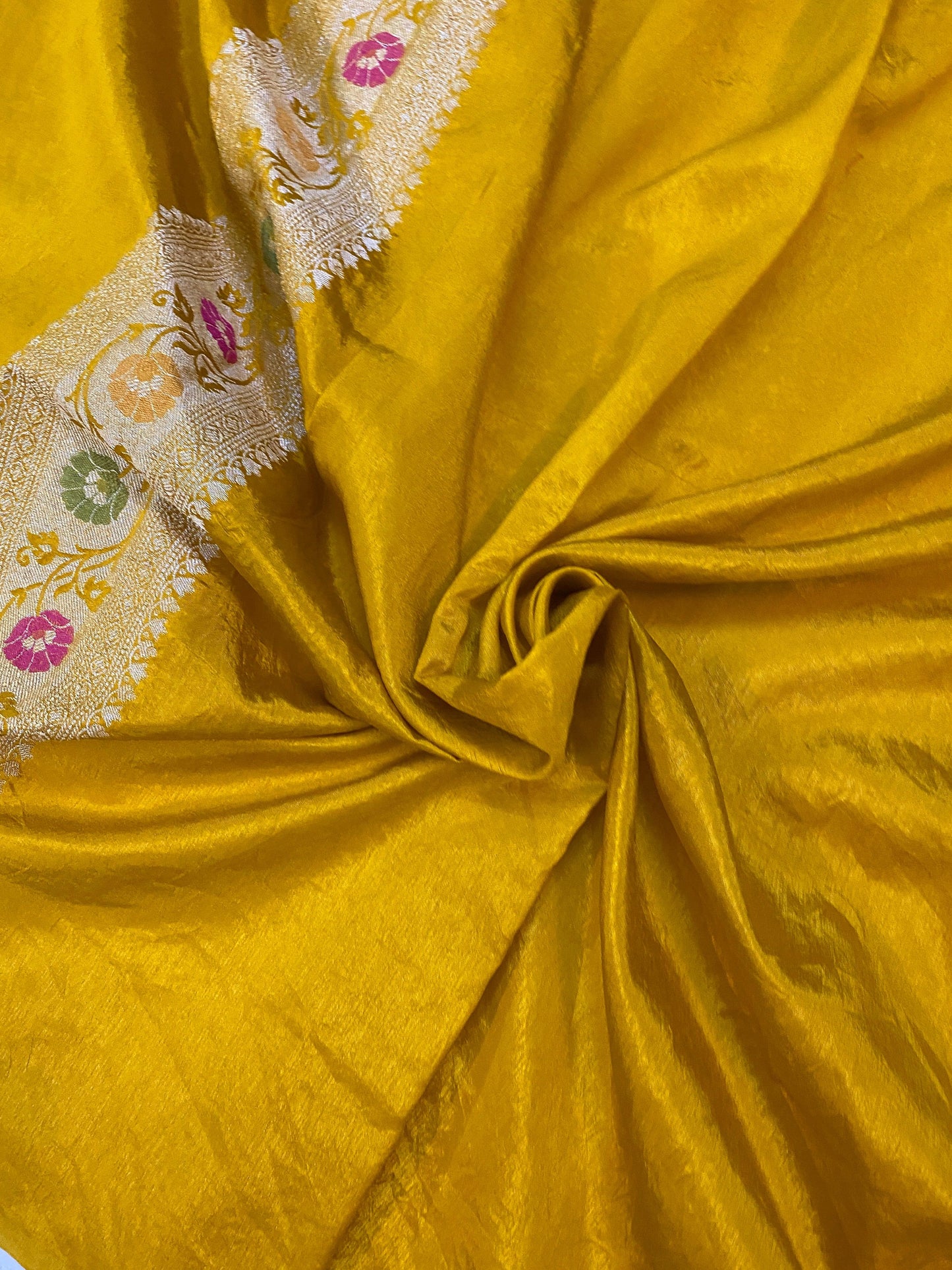 Mustard Yellow Banarasi Katan Soft Silk Handloom Saree by Shades Of Benares - banarasi - banarasi saree shop