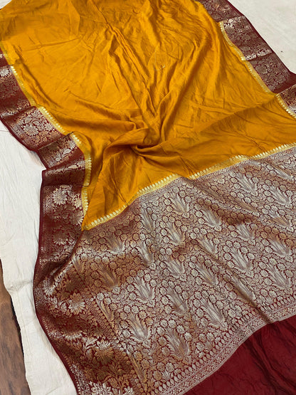 Mustard Yellow Pure Banarasi Katan Silk Handloom Saree - Kadhwa Border & Pallu by Shades Of Benares - banarasi - banarasi saree shop