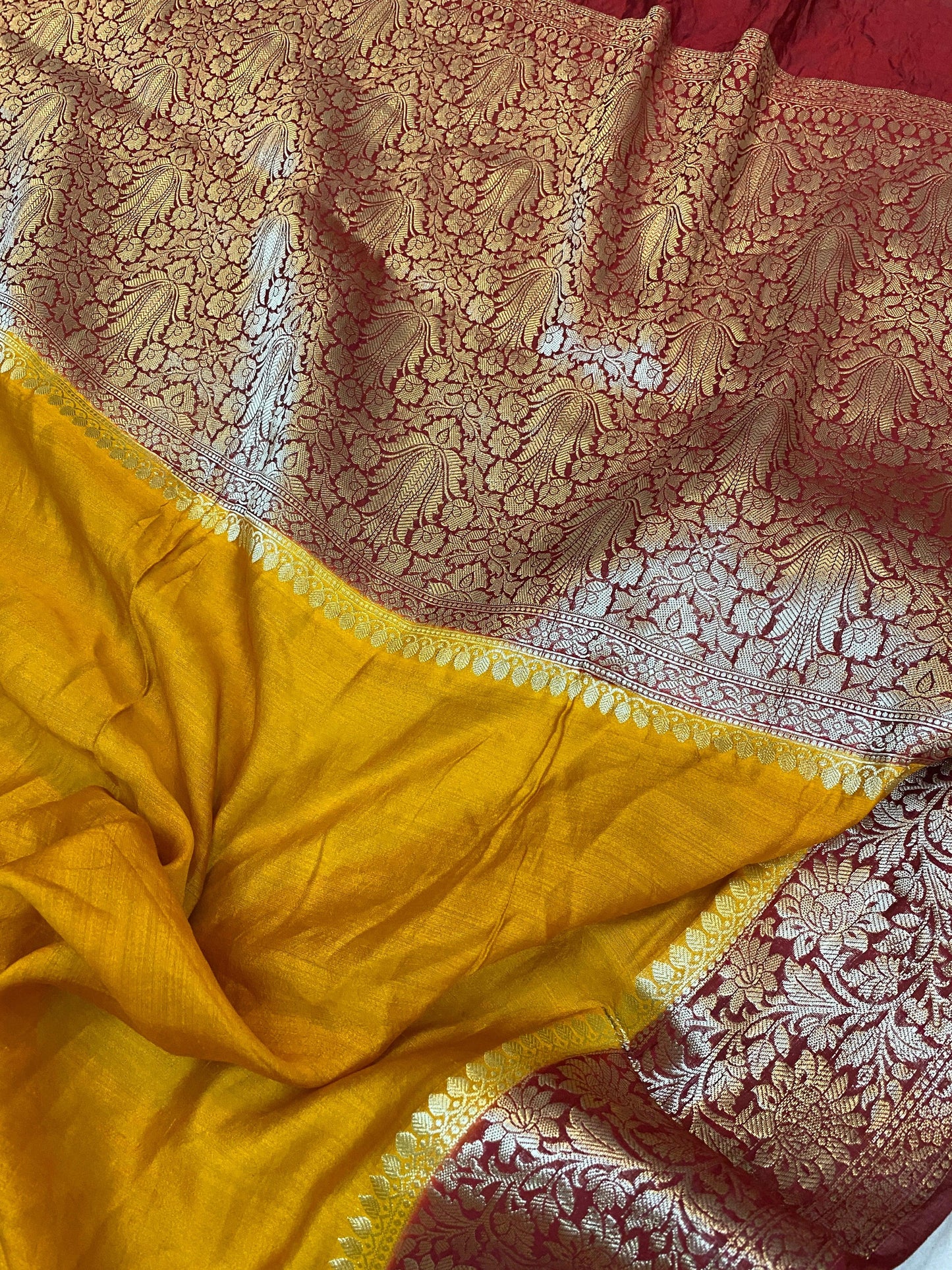 Mustard Yellow Pure Banarasi Katan Silk Handloom Saree - Kadhwa Border & Pallu by Shades Of Benares - banarasi - banarasi saree shop