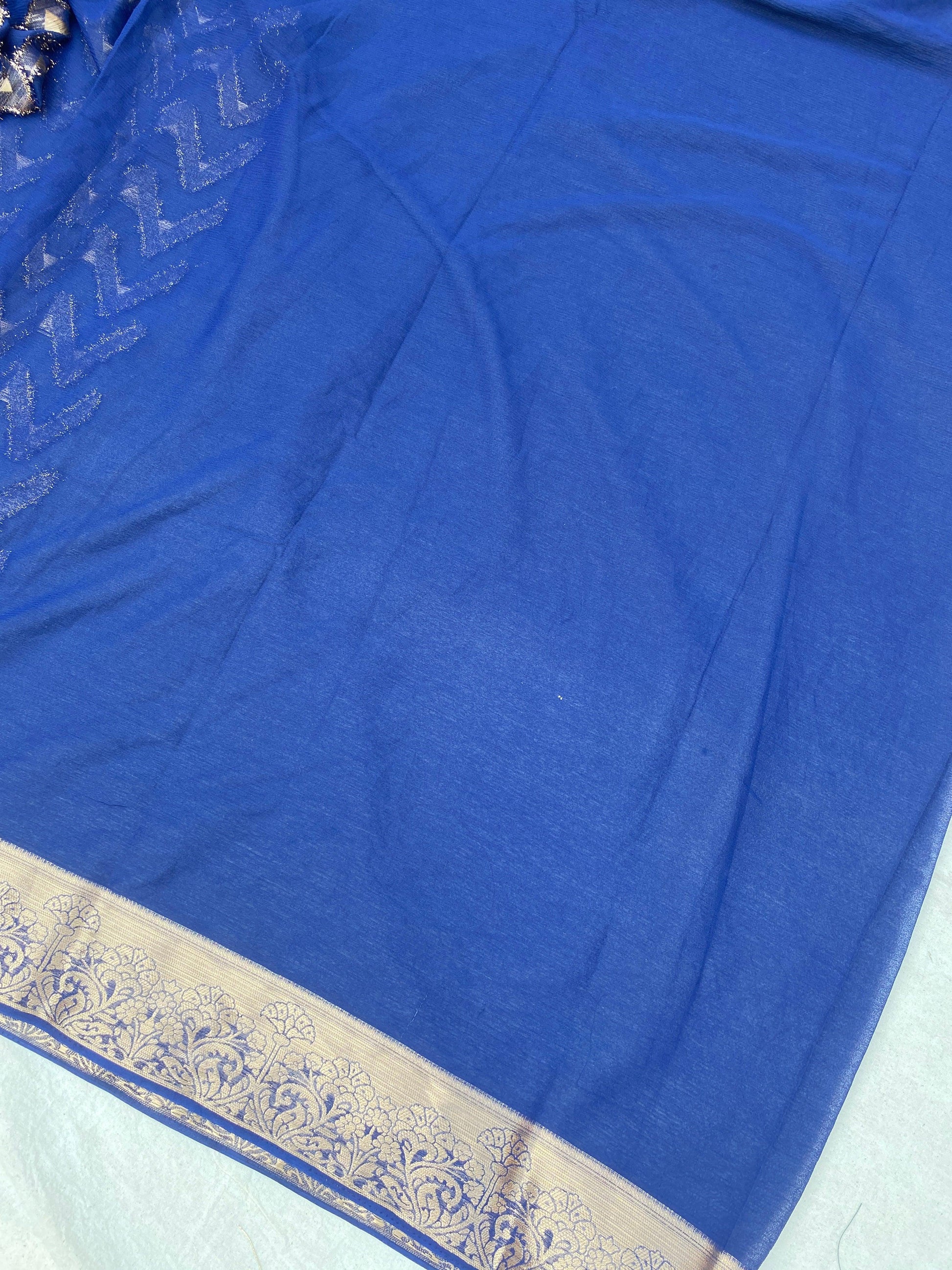 Navy Blue Handloom Pure Chiffon Banarasi Saree by Shades Of Benares - banarasi - banarasi saree shop