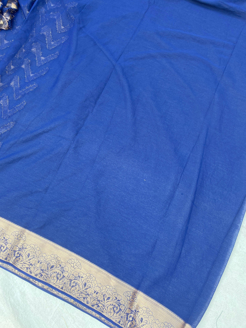 Navy Blue Handloom Pure Chiffon Banarasi Saree - Shades Of Benares