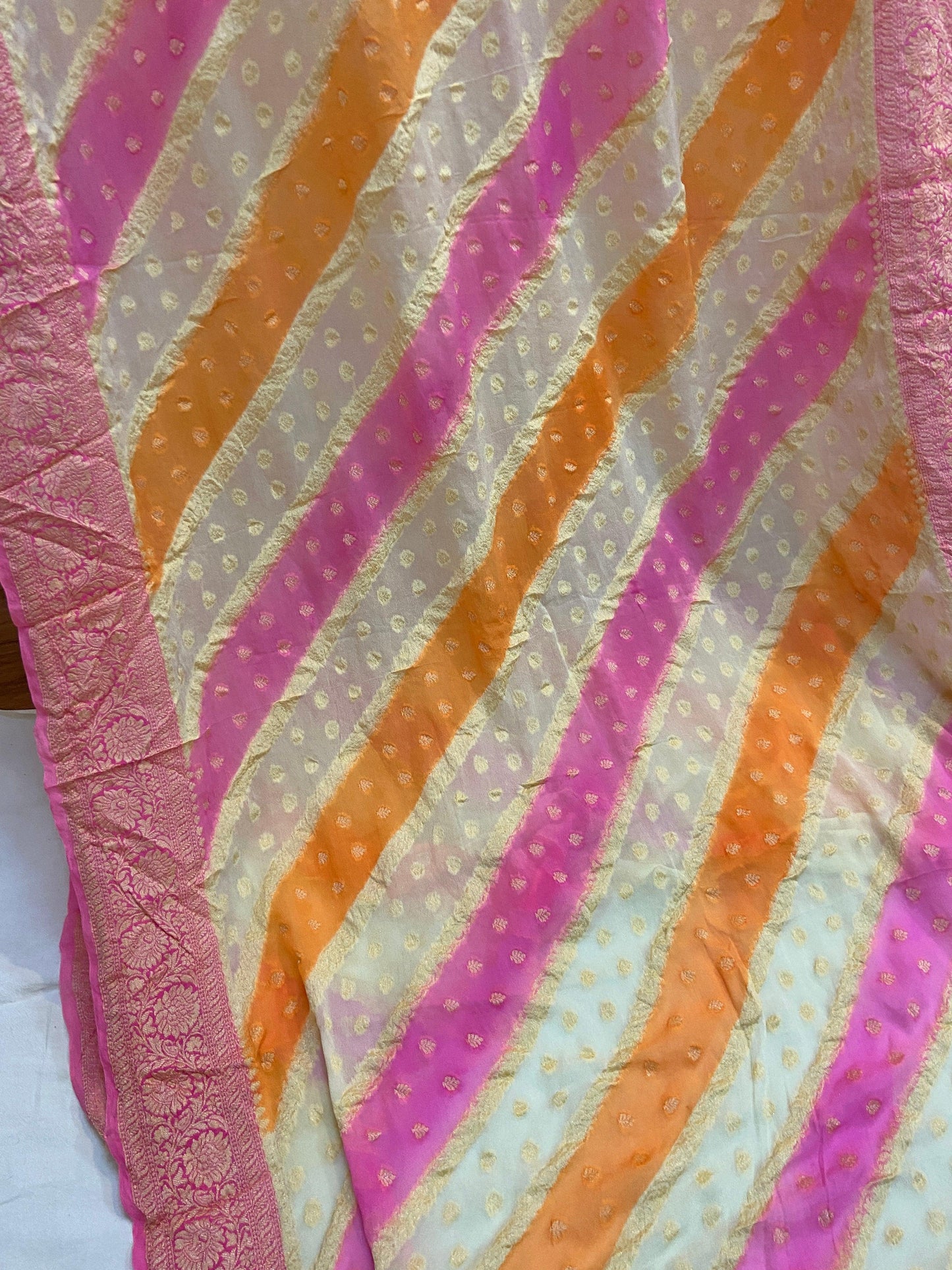 Off White Pure Banarasi Khaddi Georgette Handloom Saree - Rangkaat by Shades Of Benares - banarasi - banarasi saree shop