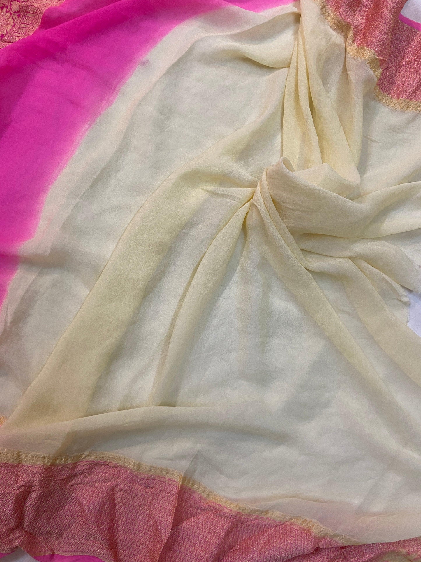 Off White Pure Banarasi Khaddi Georgette Handloom Saree - Rangkaat by Shades Of Benares - banarasi - banarasi saree shop