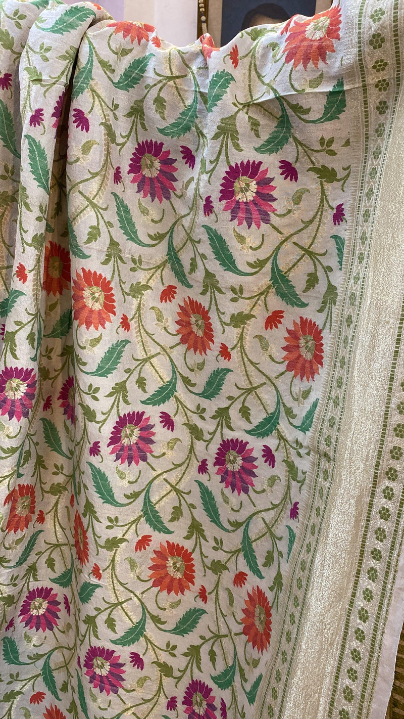Off White Pure Banarasi Tussar Silk Handloom Khaddi Saree - Shades Of Benares