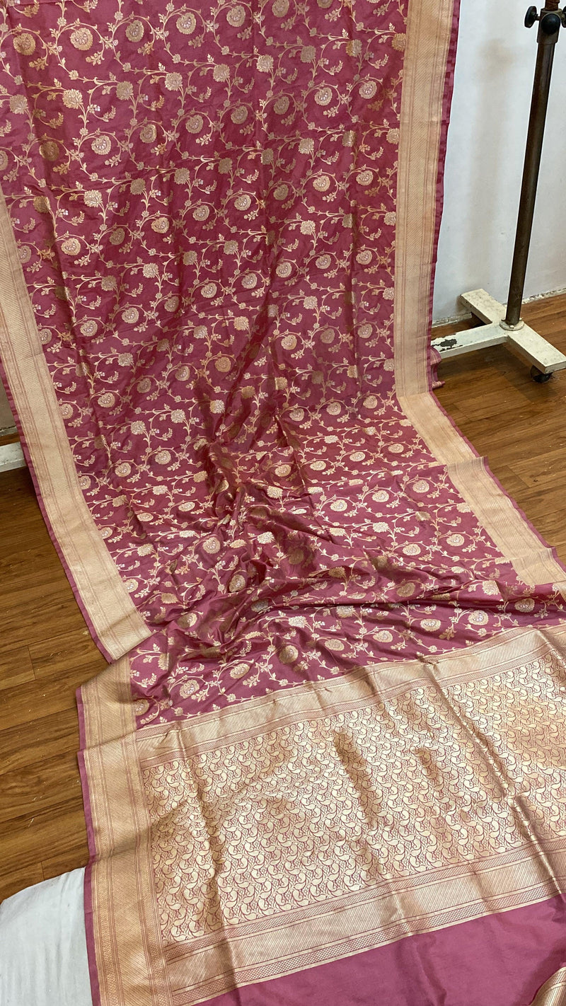Onion Pink Pure Banarasi Katan Silk Handloom Saree by Shades Of Benares - banarasi - banarasi saree shop