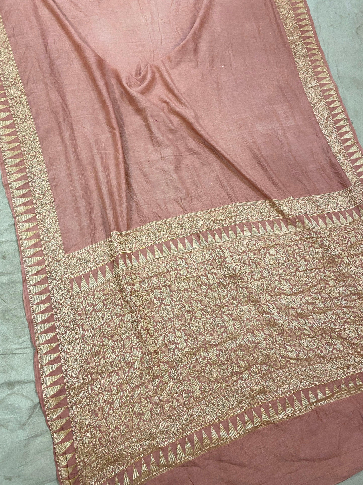 Onion Pink Pure Banarasi Khaddi Moonga Silk Handloom Saree by Shades Of Benares - banarasi - banarasi saree shop