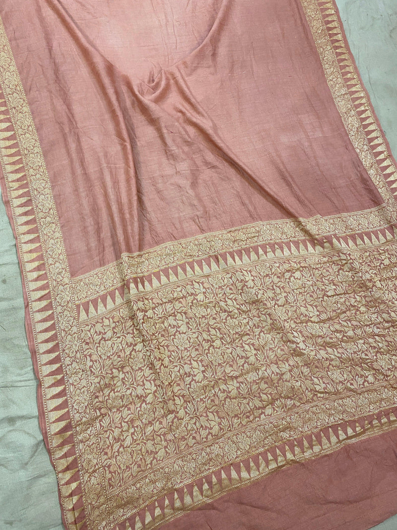 Onion Pink Pure Banarasi Khaddi Moonga Silk Handloom Saree by Shades Of Benares - banarasi - banarasi saree shop