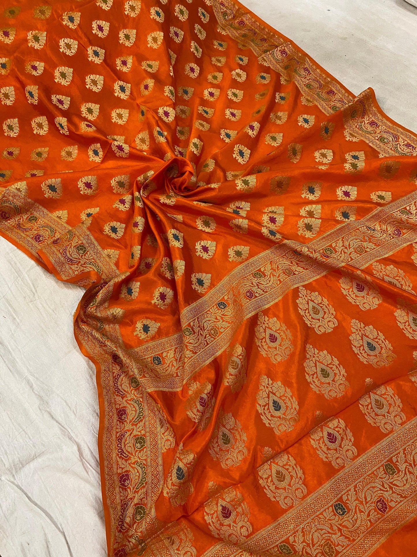 Orange Banarasi Katan Soft Silk Handloom Saree by Shades Of Benares - banarasi - banarasi saree shop