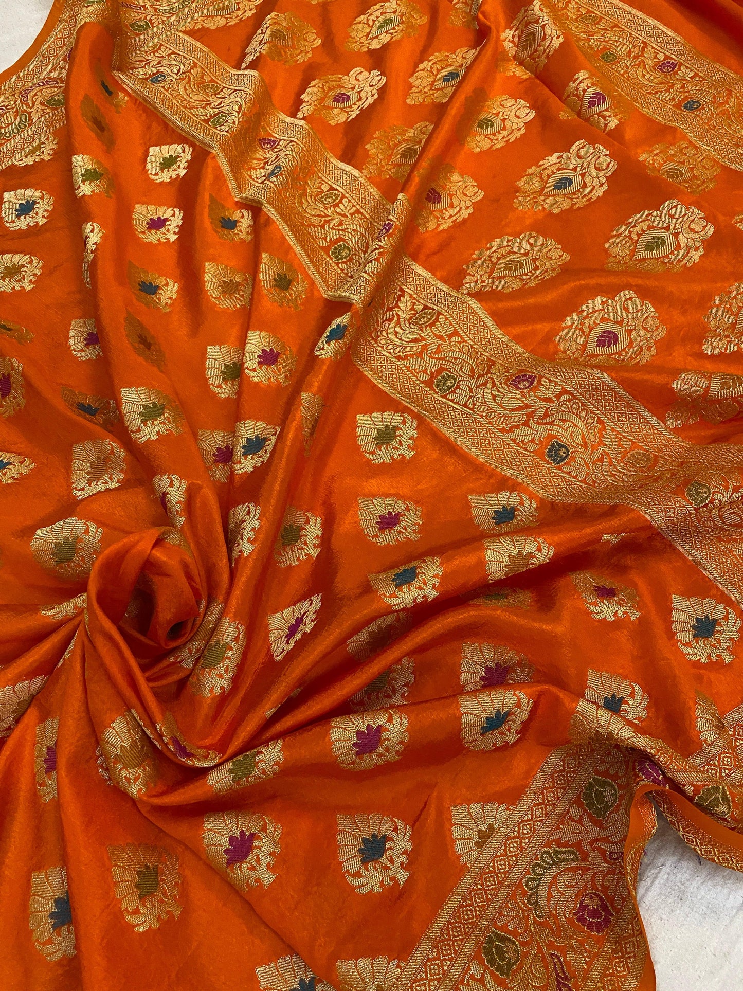 Orange Banarasi Katan Soft Silk Handloom Saree by Shades Of Benares - banarasi - banarasi saree shop