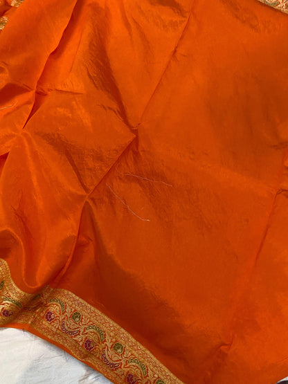 Orange Banarasi Katan Soft Silk Handloom Saree by Shades Of Benares - banarasi - banarasi saree shop