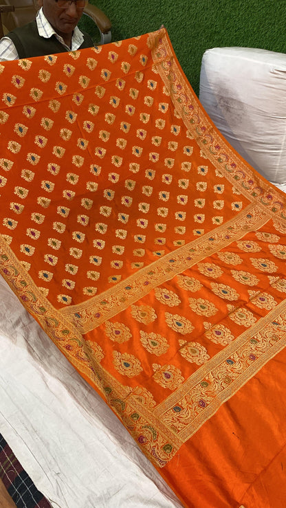 Orange Banarasi Katan Soft Silk Handloom Saree by Shades Of Benares - banarasi - banarasi saree shop