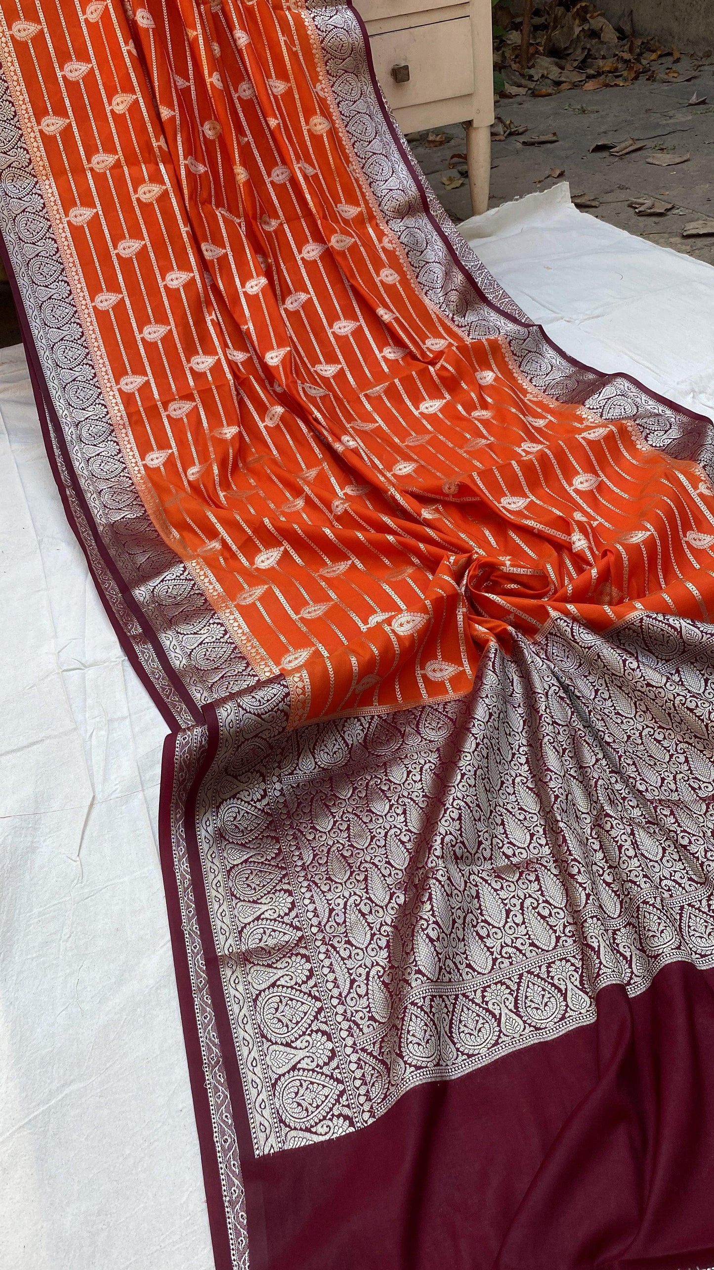 Orange Handloom Katan Soft Silk Banarasi Saree by Shades Of Benares - banarasi - banarasi saree shop