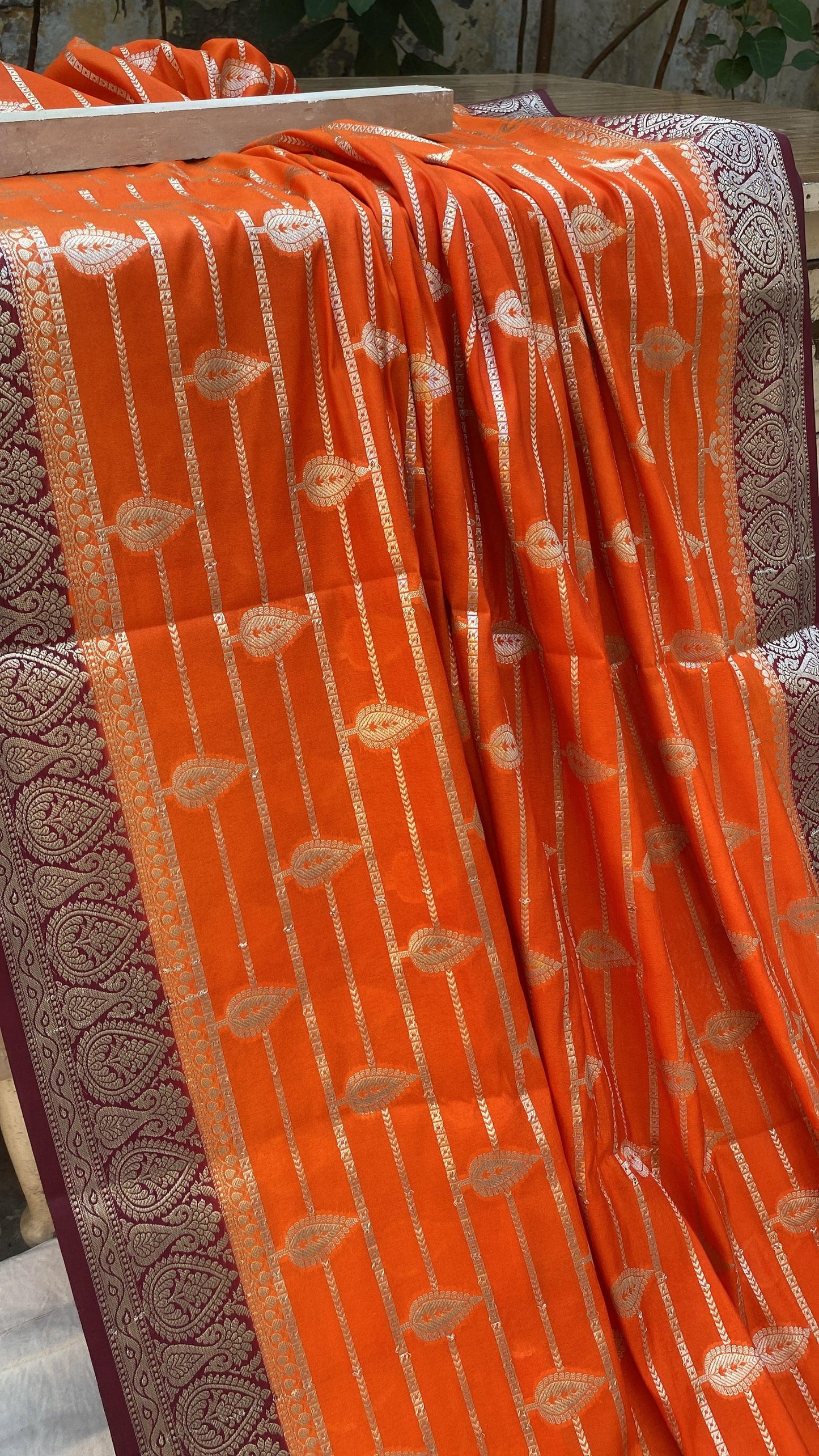 Orange Handloom Katan Soft Silk Banarasi Saree by Shades Of Benares - banarasi - banarasi saree shop