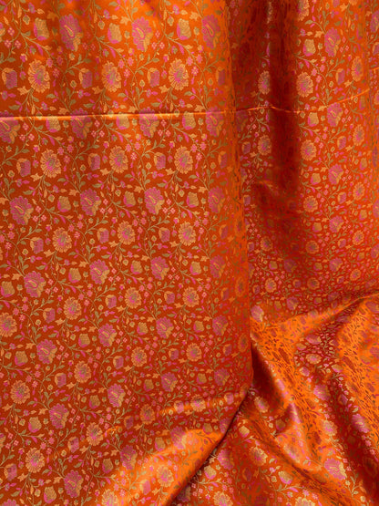 Orange Handloom Pure Katan Silk Brocade Banarasi Fabric by Shades Of Benares - banarasi - banarasi saree shop