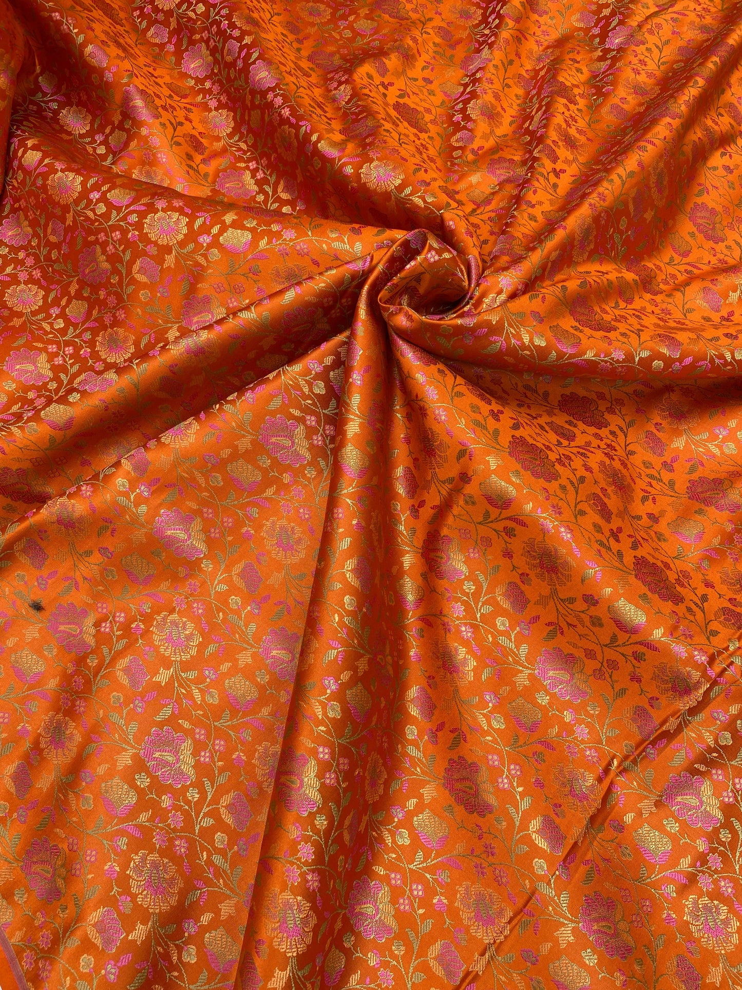 Orange Handloom Pure Katan Silk Brocade Banarasi Fabric by Shades Of Benares - banarasi - banarasi saree shop