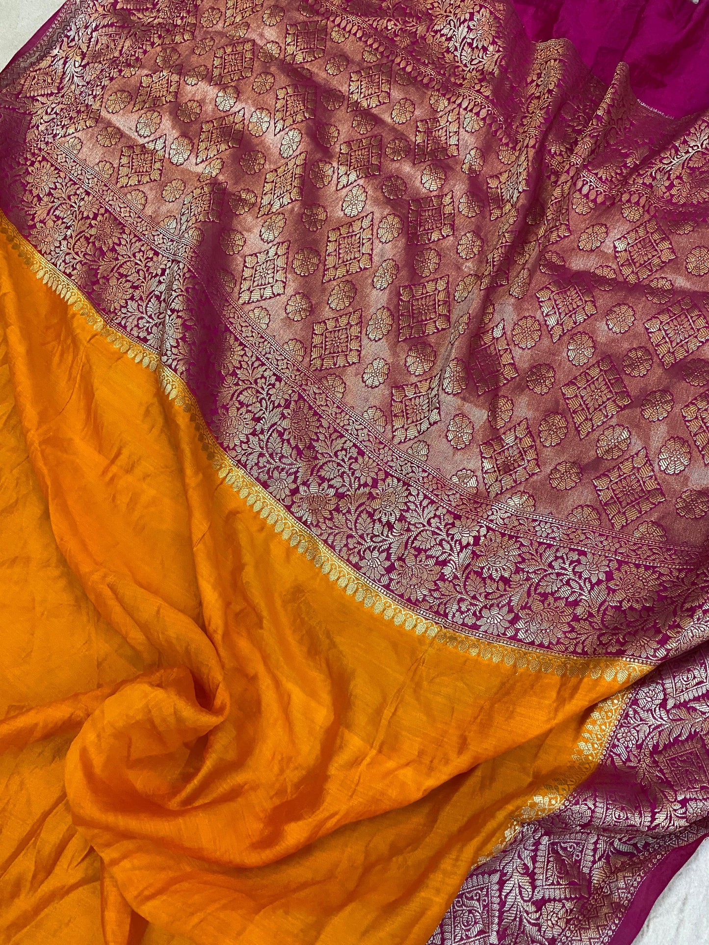 Orange Pure Banarasi Katan Silk Handloom Saree - Kadhwa Border & Pallu by Shades Of Benares - banarasi - banarasi saree shop