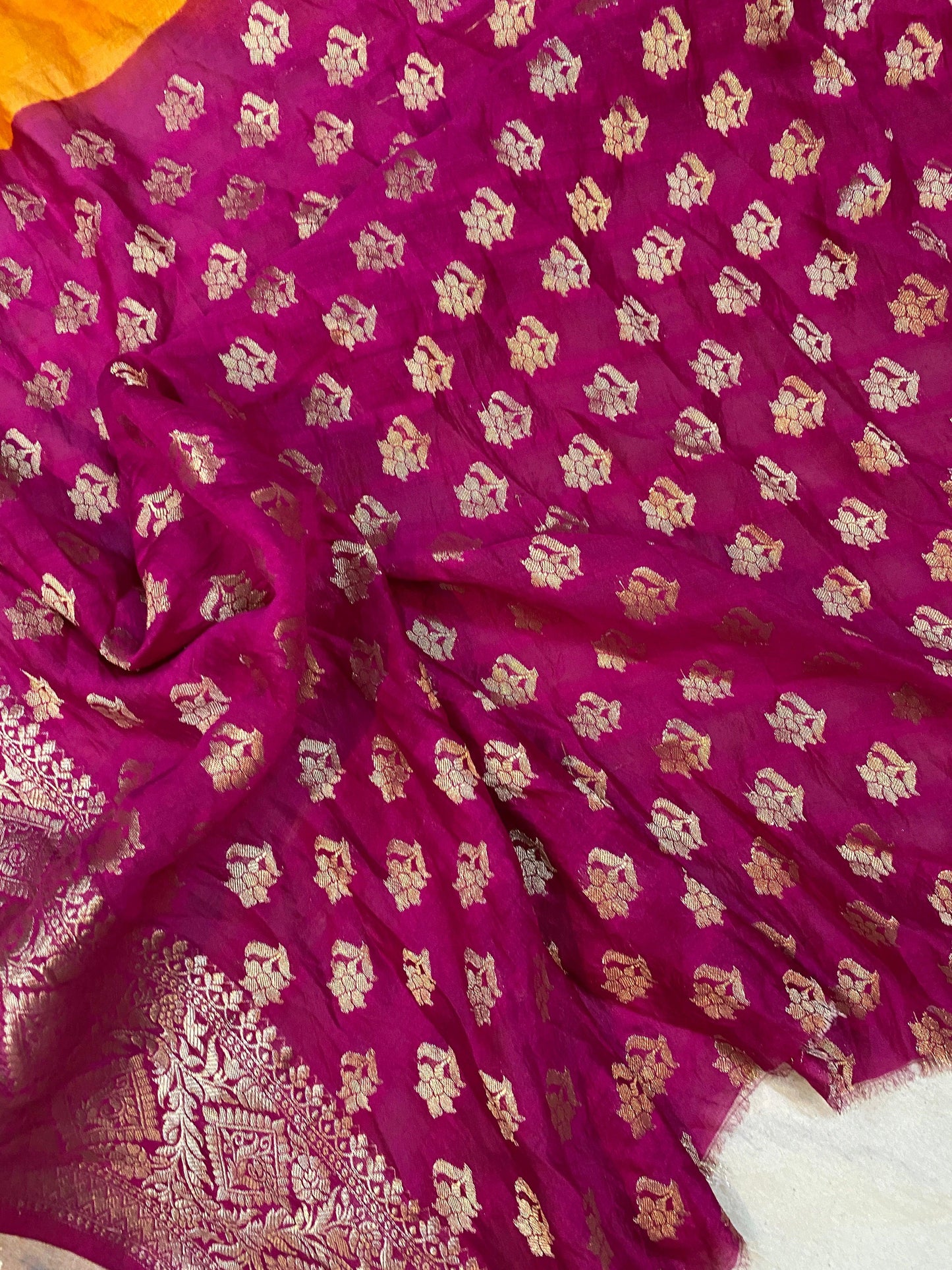 Orange Pure Banarasi Katan Silk Handloom Saree - Kadhwa Border & Pallu by Shades Of Benares - banarasi - banarasi saree shop