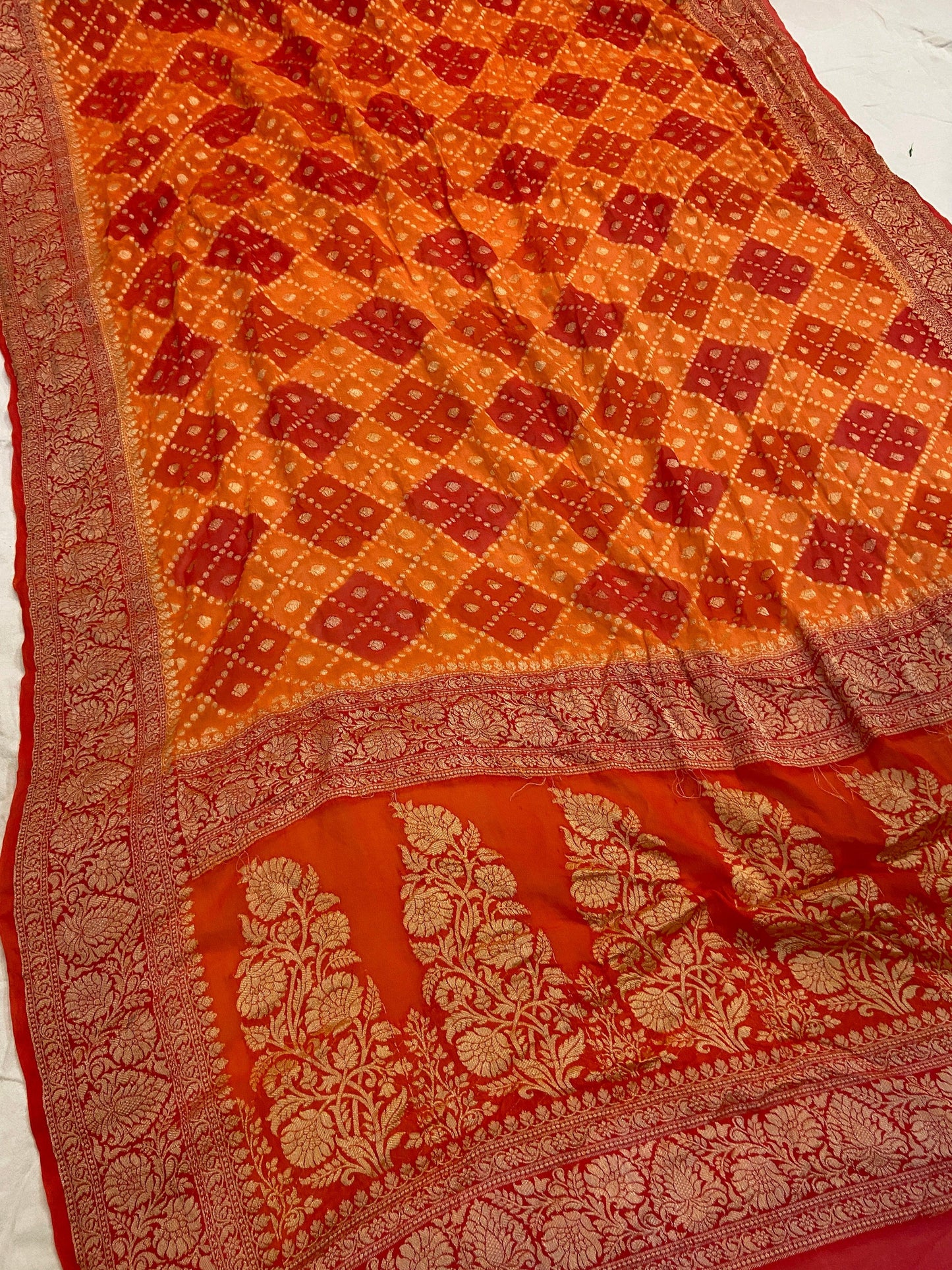 Orange Pure Banarasi Khaddi Georgette Handloom Saree - Rangkaat by Shades Of Benares - banarasi - banarasi saree shop