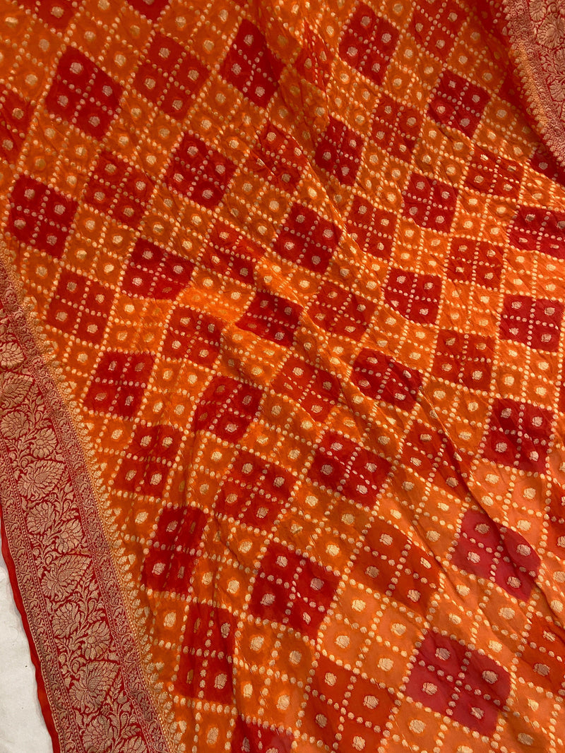 Orange Pure Banarasi Khaddi Georgette Handloom Saree - Rangkaat by Shades Of Benares - banarasi - banarasi saree shop