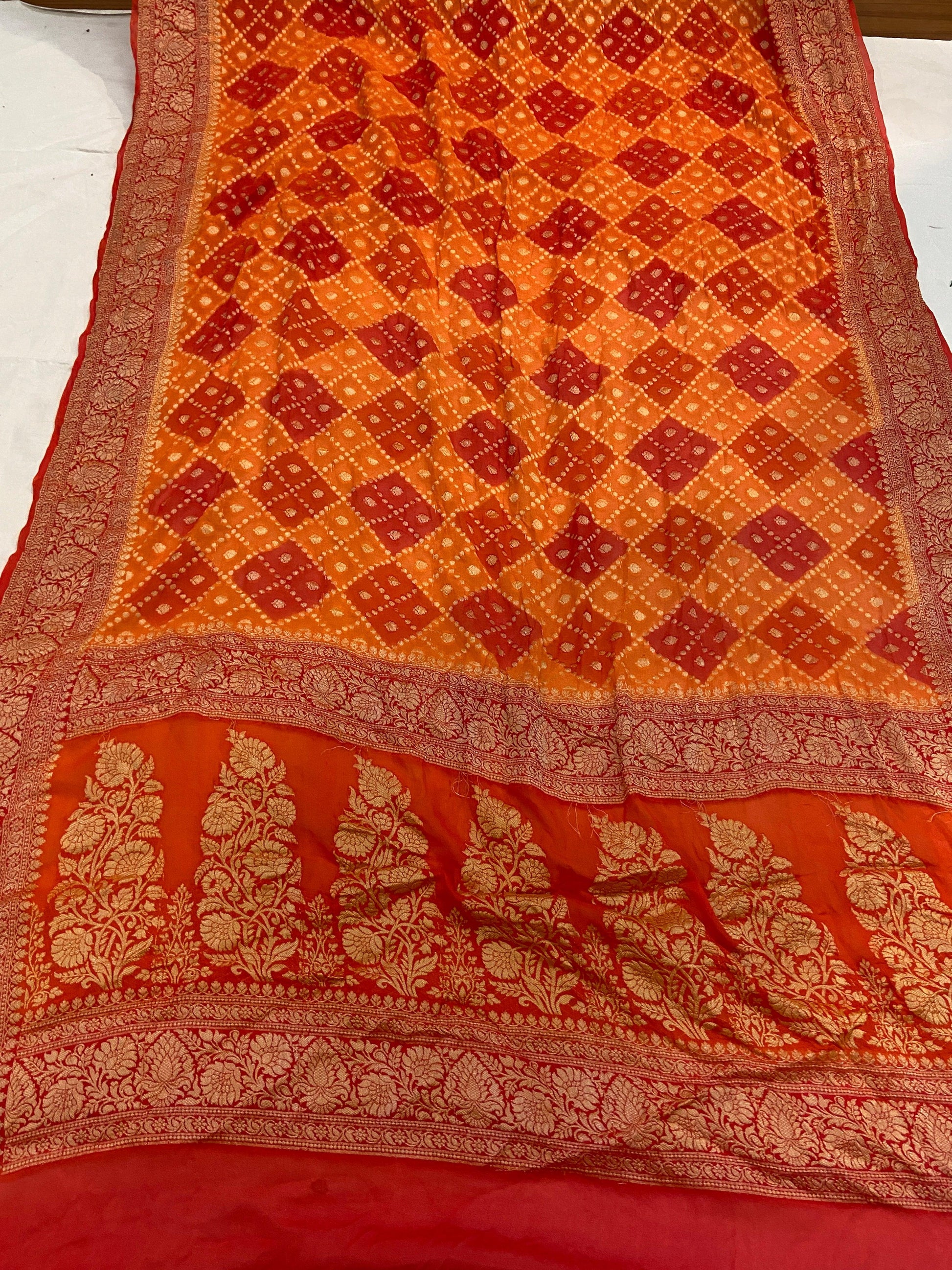 Orange Pure Banarasi Khaddi Georgette Handloom Saree - Rangkaat by Shades Of Benares - banarasi - banarasi saree shop