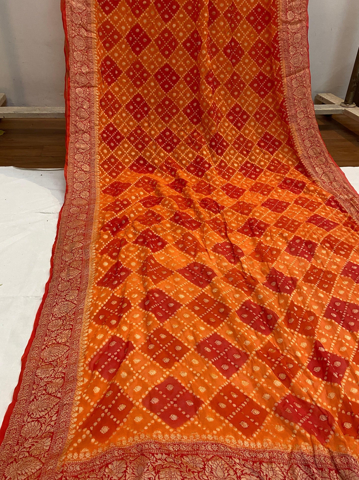 Orange Pure Banarasi Khaddi Georgette Handloom Saree - Rangkaat by Shades Of Benares - banarasi - banarasi saree shop