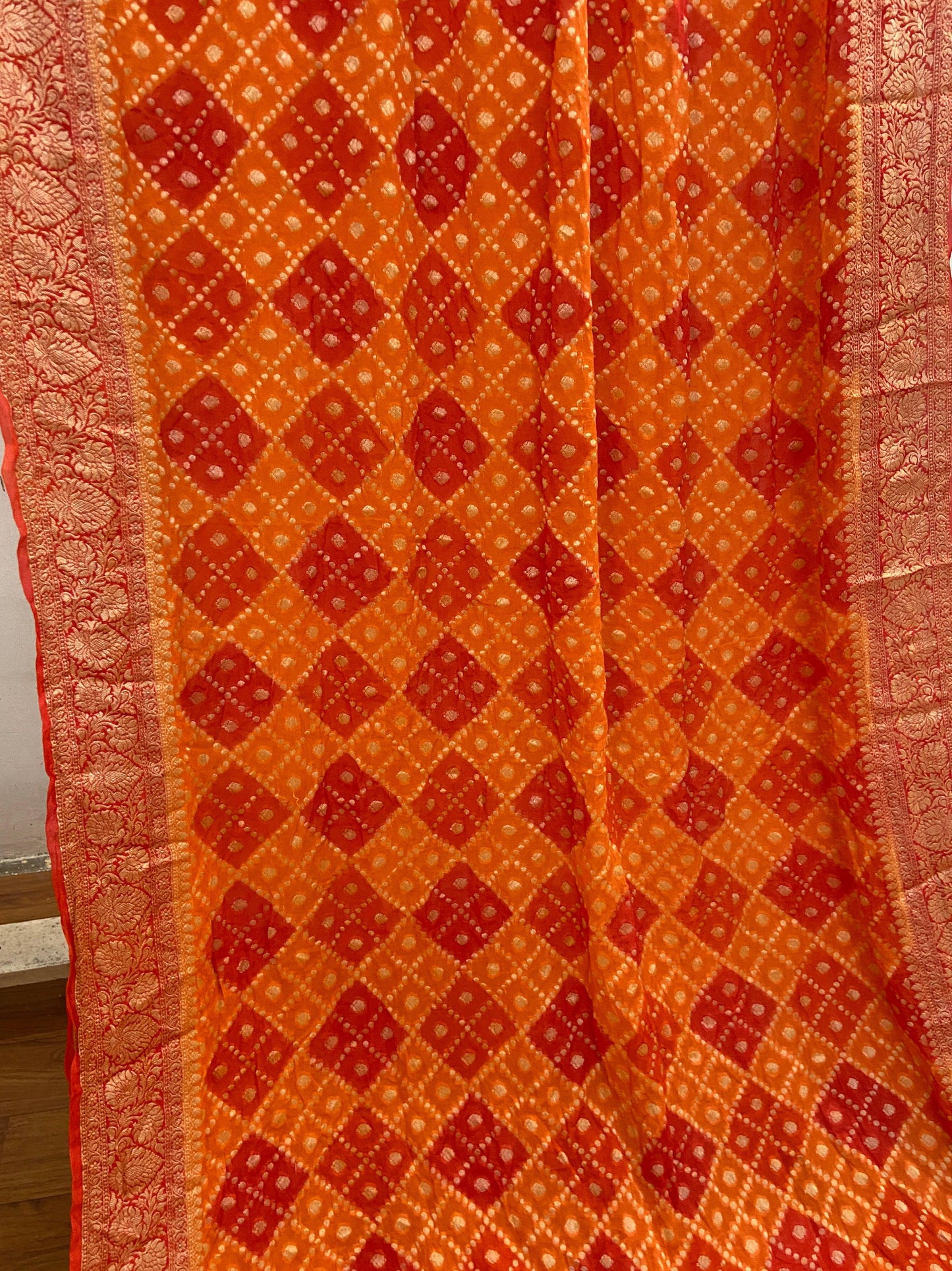 Orange Pure Banarasi Khaddi Georgette Handloom Saree - Rangkaat by Shades Of Benares - banarasi - banarasi saree shop