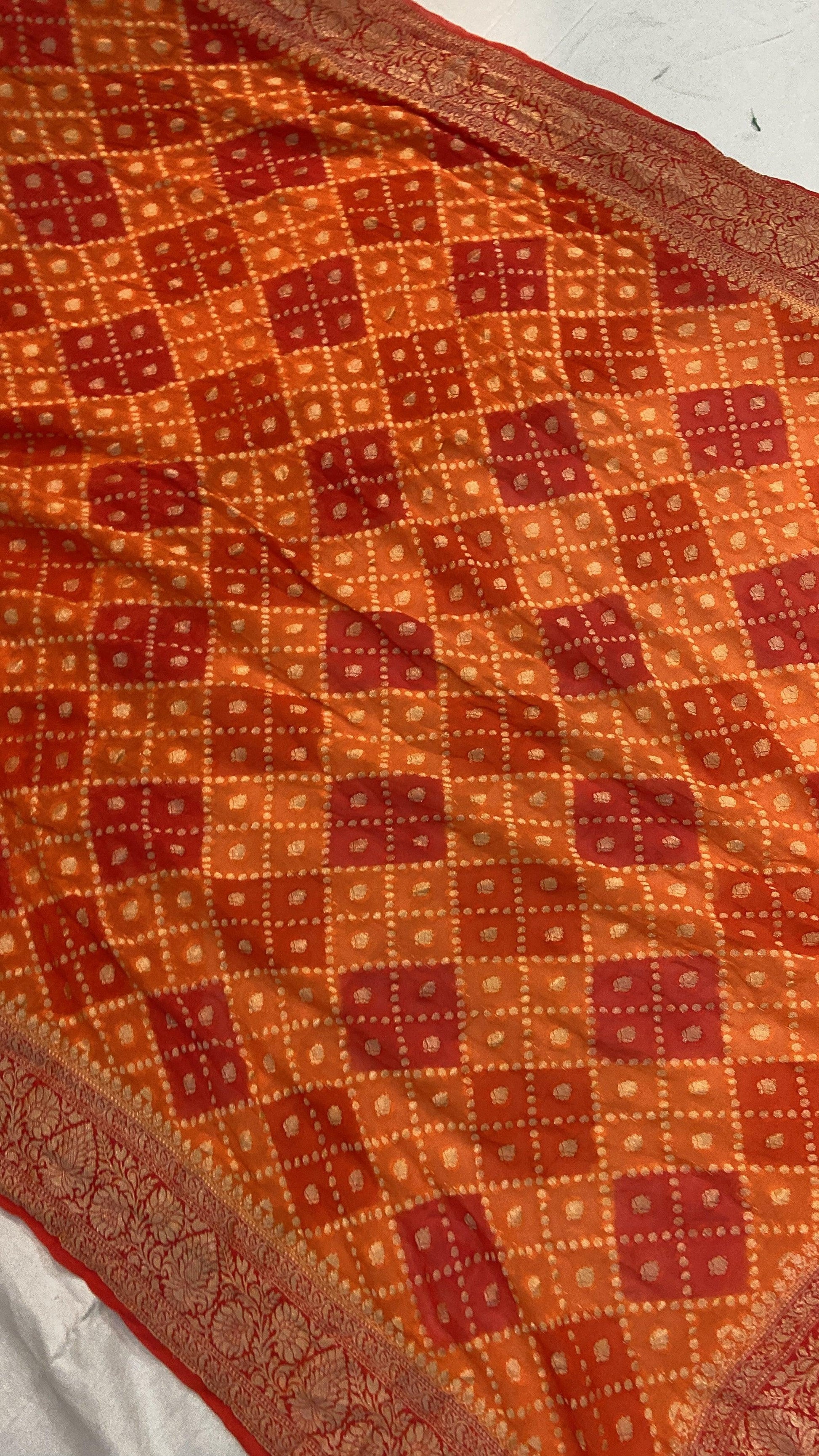 Orange Pure Banarasi Khaddi Georgette Handloom Saree - Rangkaat by Shades Of Benares - banarasi - banarasi saree shop