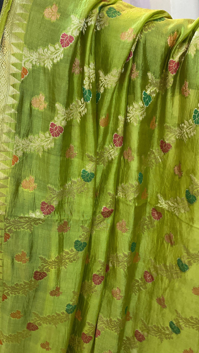 Parrot Green Pure Banarasi Katan Silk Handloom Saree by Shades Of Benares - banarasi - banarasi saree shop
